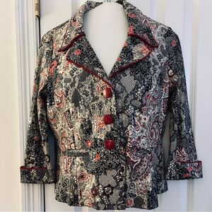 Chic Women's Blazer Red Black Cream Paisley Floral Clara S. jacket red trim
